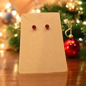 Gold Plated Red Rhinestone Stud Earrings